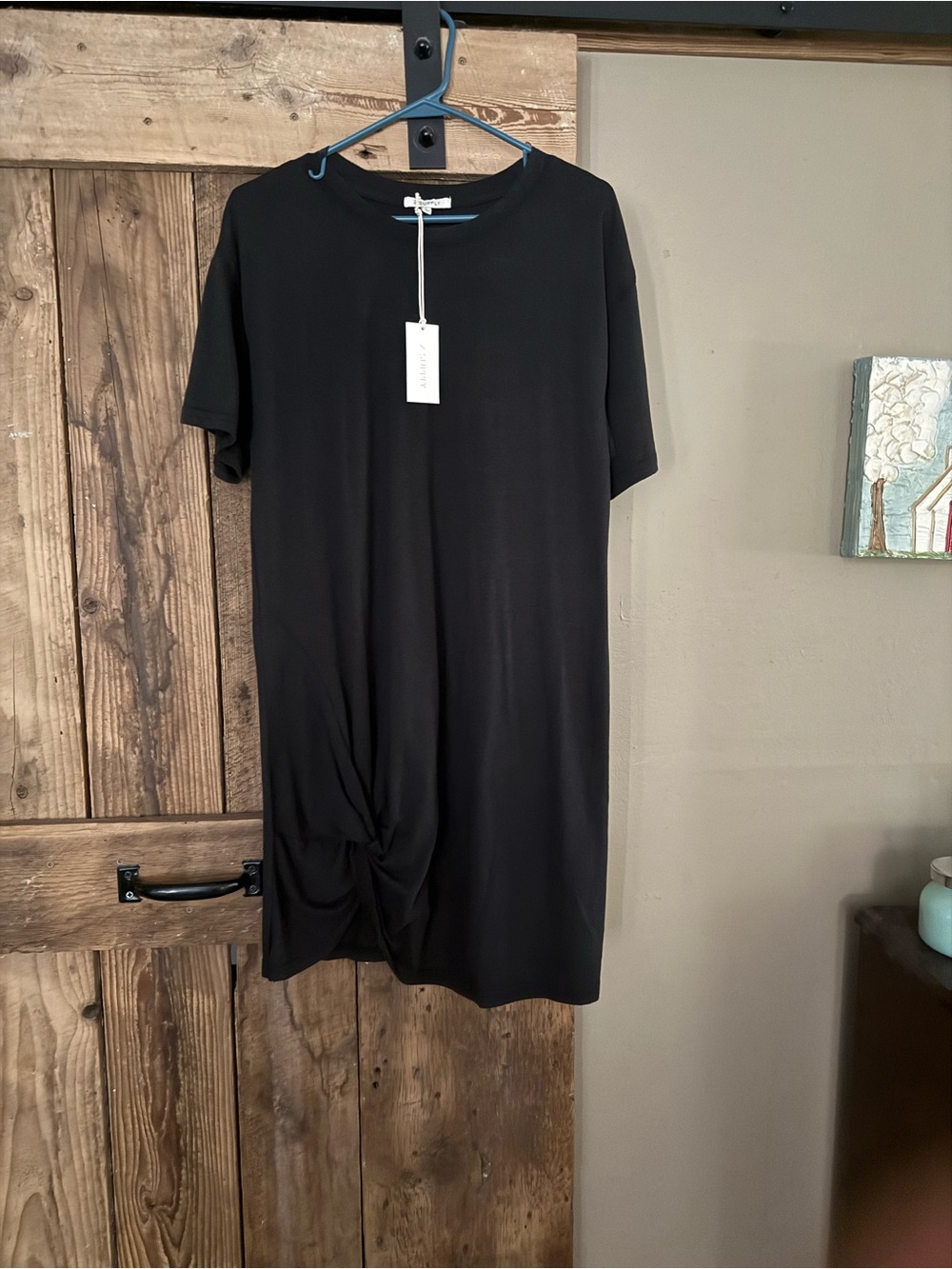 Z Supply Black Short-Sleeve Midi Dress with Twist Knot
